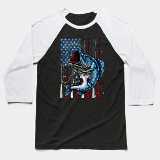 Cool Fishing American Flag Fishing Rod Fishing Lover Baseball T-Shirt